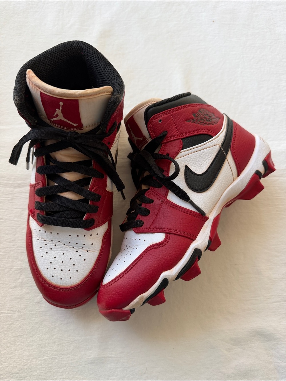 Nike Jordan Kids Red White and Black High-Top Baseball Cleats